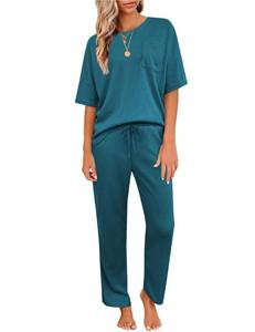 lot 12386 image: JiniGolla 2 Piece Lounge Sets for Women Waffle Knit Pajamas Cozy Pjs Loungewear Set Sleepwear for Women Teal L