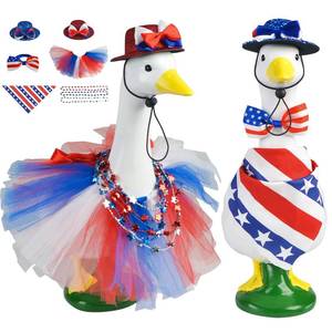 lot 12427 image: 2 Sets 4th of July Porch Goose Outfits, 8PCS Independence Day Porch Goose Clothes for 23 High Cement Plastic Lawn Porch Goose Statue, Patriotic Goose Costume Dress for Outdoor Patio Yard Lawn Decor