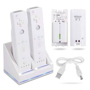 lot 12428 image: Rechargeable Battery Packs with Charger for Wii & Wii U Remote Controller,Montion Plus Controller(Dual Remote Charging Station Dock  2 Pack 2800mAh Wii Replacement Batteries  USB Cable)