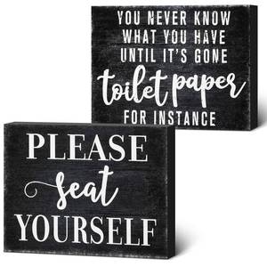 lot 12431 image: Jetec 2 Pieces Funny Farmhouse Bathroom Decor You Never Know What You Have Until Its Gone Toilet Paper Sign Please Seat Yourself Sign Humor Toilet Box Plaque for Decoration, 4 x 5 Inch(Black)