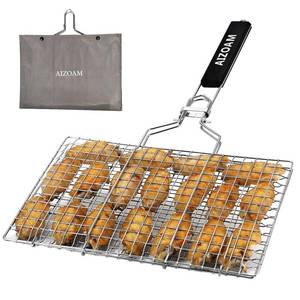 lot 12440 image: Shallow Grill Basket Fish Grill Basket, Fish Grilling Basket BBQ Fish Grill Baskets for Outdoor Grill,Grill Basket with Removable Handle. Perfect for Grilling Fish Fillets