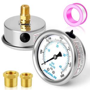 lot 12441 image: MEANLIN MEASURE 0600Psi Stainless Steel 14 NPT 2.5 FACE DIAL Liquid Filled Pressure Gauge WOG Water Oil Air Center Back Mount, with 12 NPT and 38 NPT Hex Bushing