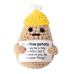 lot 16144 image: KALAWALK Funny Positive Potatoes 1 Pcs Crochet with Positive Affirmations Cards for Inspirational Novelty Happy Potato for Party Decorations(brown2-yellowcap)
