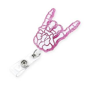 lot 16159 image: Halloween Badge Reel Retractable with ID Clip Acrylic Skull Hand Badge Holder for Nurse Student Teacher Office Name Tag Badge Clip