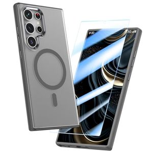 lot 16175 image: MILPROX Magnetic Case for Samsung Galaxy S24 Ultra  Free Screen Protector  Compatible with MagSafe  Metal Frame Lens &amp Button Translucent Matte Back, Protective Phone Cover (Titanium Grey)