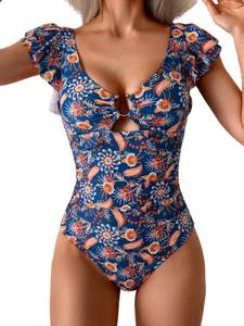 lot 16186 image: Eomenie Womens One Piece Swimsuit Tummy Control Bathing Suit Cutout Ruffle Slimming Swim Suit XL