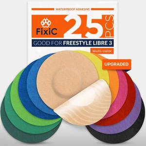 lot 16191 image: Fixic Libre 3 Sensor Covers - 25 Pack - Freestyle Adhesive Patches for Libre 3 & Plus Sensors - No Glue in The Center - Pre-Cut Back Paper - The Best Fixation for Your Sensor (Upgraded, Multi-Color)