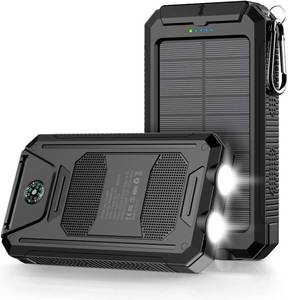 lot 16194 image: Mregb Power Bank,Solar Charger,36800mAh 5V3.1A QC 3.0 Dual 2 USB Port Built-in Powerful Flashlight IPX7(Black)