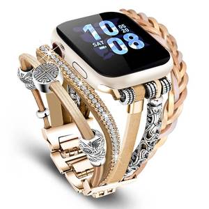 lot 16202 image: beu1st Compatible with Apple Watch Band 40mm for Women, Boho Bracelet for Apple Watch 38mm 41mm, Multilayer Leather Wrap Braided Strap for iWatch Series 10(42mm)987654321SE