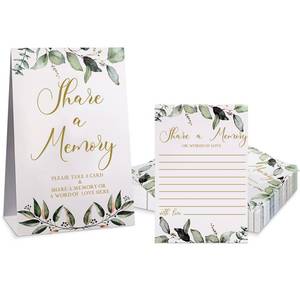 lot 16222 image: Zonon 50 Pcs Share a Memory Cards and Greenery Seating Place Cards Greenery Eucalyptus for Funeral, Graduation, Wedding, Bridal Shower, Birthday Party, Anniversary Party(Gold Font)