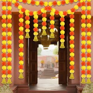 lot 16227 image: Wavwavw 10 Pcs Marigold Garland for Decoration Varalakshmi Pooja Decoration Items Indian Diwali 5 Feet Long Artificial Marigold Flowers for Pooj Dia De Los Muertos Day of The Dead