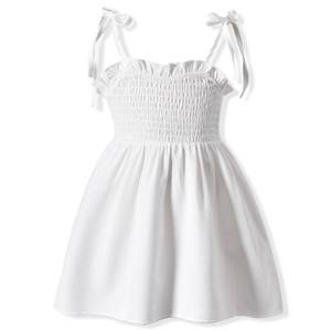 lot 16234 image: Aalizzwell 18-24 Months Baby Girls Spaghetti Tie Strap Smocking Dress Solid White Sleeveless Summer Clothes Smocked Dresses