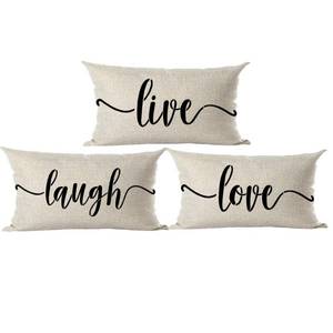 lot 16238 image: Ramirar Set of 3 Black Word Art Live Laugh Love Gift for Friends Family Lover Decorative Lumbar Throw Pillow Cover Case Home Living Room Bed Sofa Car Cotton Linen Rectangular 12 x 20 Inches