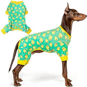 lot 16239 image: KYEESE Dog Pajamas Velvet Dog Pajamas Large Sized Dogs Soft Dogs Clothes Pjs with Yellow Ducks Pattern Stretchy Pet Jammies Coat Comfy Pet Onesie Costume, 3X-Large
