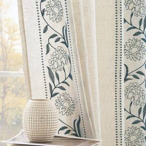 lot 17390 image: jinchan Winslow Linen Curtains 96 inches Long for Bedroom Embroidered Bordered Floral Curtains for Living Room Farmhouse Decor Light Filtering Window Treatments Blue on Beige Drapes 2 Panels