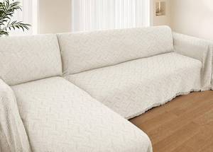 lot 17401 image: HOMERILLA Sectional Couch Covers for Sectional Sofa L Shaped Sofa Cover Blanket 2 Pieces L Shape Furniture Protector for Pets Dogs(Ivory, X-Large)