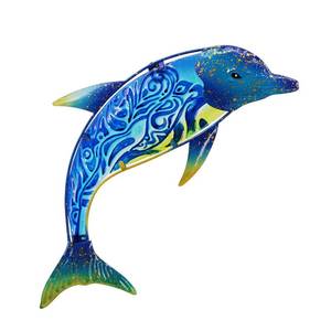 lot 17420 image: Johns Studio Dolphin Wall Decor Outdoor Metal FIsh Sea Hanging Art Glass Sculptures Home Ocean Theme Decorations for Living Room, Bedroom, Yard, Fence and Patio - 17.5 Inches