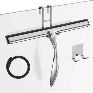 lot 17428 image: 14-Inches Stainless Steel Shower Squeegee Set, Include Shower Door Hook, Adhesive Hook and Spare Silicone Blade, Window Squeegee for Shower Glass Door, Bathroom, Mirror, Window and Car Glass