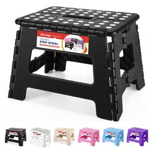 lot 17432 image: ACSTEP Folding Step Stool 9 Tall Kids Step Stool Holds Up to 300 lb Plastic Foldable Step Stools for Kids Non-Slip Surface with Carry Handle Collapsible Stool for Home, Outdoor and Indoor(Black)