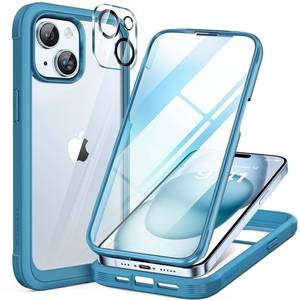 lot 18318 image: Miracase Glass Series Designed for iPhone 15 Plus Case 6.7only for 15 Plus Phone Case Cover with Built-in 9H Tempered Glass Screen Protector,Blue