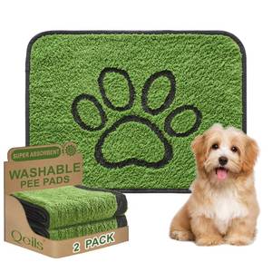 lot 18346 image: Qeils Washable Pee Pads for Dogs, 2 Pack Super Absorbent Reusable Puppy Pads with Green Long Wool for Potty Training, Floor, Couch, Bed, and Crate,18x 24