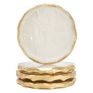 lot 18372 image: 4 Pack Natural Selenite Crystal Coasters for Drinks, Geode Slices with Gold Painted Edge (3.75-4 in Coaster)