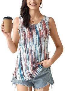 lot 18378 image: CHEERYAH Summer Tank Tops for Women 2025 Crewneck T Shirts Sleeveless Blouses Tie Dye Apricot S
