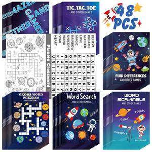 lot 20132 image: Hungdao 48 Pcs Outer Space Mini Activity Books, Astronaut Mini Fun and Games, Challenging Activities Include Mazes, Word Scramble and More Bulk Gifts for Birthday Party Classroom