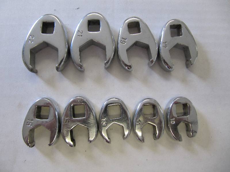 lot 710 image: Lot of Metric IN-Line Crows Foot Wrenches 10,11,13,14,15,17,19,21,22. MM  (Shop Tools)