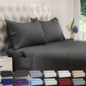 lot 1451 image: DREAMCARE Queen Sheet Set  4 pcs Cooling Sheets  up to 21in Deep Pocket Queen Sheets  Hotel Luxury Sheets and Pillowcases  Superior Softness 100percent Fine Microfiber with Side Pocket  Gray