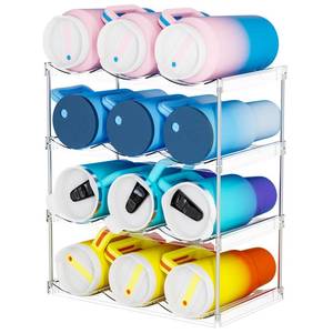 lot 1453 image: Yieach 4 Tier Stackable Water Bottle Organizer for Kitchen Cabinets,Countertop,Large Compartment Water Bottle Storage Rack for 40oz Yeti,Stanley Cup,Waterbottle and Other Tumbler Organizer,Wine Rack