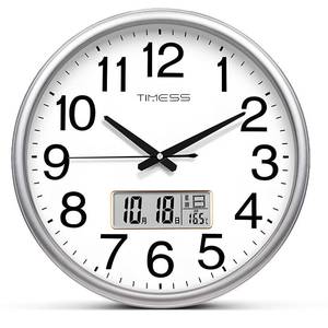 lot 1455 image: TIMESS Wall Clock, 11 Inch Non-Ticking Silent Battery Operated Quartz Analog with LCD Display for Perpetual Calendar and F° Temperature, Ideal Modern Home, Bedroom, Kitchen, Office Dcor (Sliver)