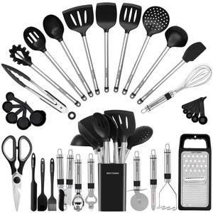lot 1471 image: Kitchen Utensil Set-Silicone Cooking Utensils-33 Kitchen Gadgets and Spoons for Nonstick Cookware-Silicone and Stainless Steel Spatula Set-Best Kitchen Tools, Useful Pots and Pans Accessories