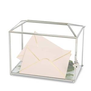 lot 1478 image: WHSLILR 12.6 Glass Card Box Wedding Card Box with Lock for Wedding Reception Cosmetic Home Decor, Handmade Large Geometric Terrarium with Hinged Lid, Brass Frame - (Stainless steelRoof)in