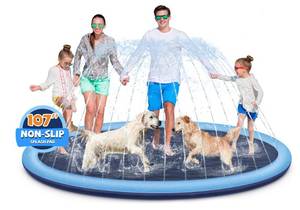lot 1492 image: Splash Pad for Kids and Dogs, 107 Extra Large Splash Pad for Kids, Non Slip Thicken Sprinkler Dog Pool Summer Outdoor Water Toys for Backyardin