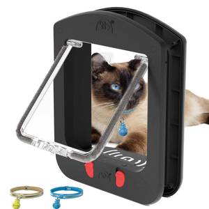 lot 1493 image: ALUMANI Cat Door for Interior Door and Exterior Door, 4 Way Locking with Magnetic Flap, Collar Activated Cat Door, 2pcs of Cat Magnetic Collars, Black