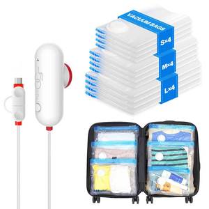 lot 1497 image: VMstr 12 Pack Travel Vacuum Storage Bags with USB Electric Pump, Compression Bags for Travel, Space Saver for Clothes and Clothing
