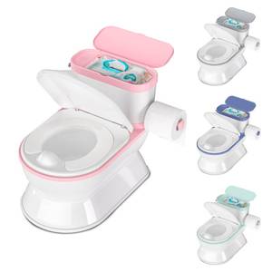 lot 1508 image: CheerTry 2-in-1 Toddler Potty Training Toilet - Larger Potty Chair and Detachable Training Seat for Boys and Girls Ages 1-3 with Flushing Sound, Wipes Storage, Toilet Paper Holder - Pink