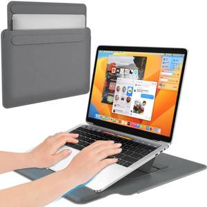 lot 2182 image: AboveTEK Laptop Sleeve Case for 13-14 inch MacBook AirPro, Slim Laptop Case with Stand, Ergonomic Wrist Rest and Mouse Pad, Waterproof Anti-Scratch Leather Bag for 13-14 Surface HP, Grey