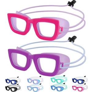 lot 2197 image: Vvinca Kids Swim Goggles, 2 Packs Toddlers Swimming Goggles Bungee Strap No Hair Pulling Anti-Fog UV Protection Leak-Proof Sunglasses Design Swim Glasses Pool Goggles for Ages 3-10 Boys Girls Gift