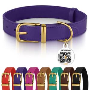 lot 2199 image: BRONZEDOG Leather Dog Collar with Metal Buckle Durable Basic Pet Collars for Small Medium Large Dogs (14-17 Inch (Pack of 1), Purple and Gold Buckle)