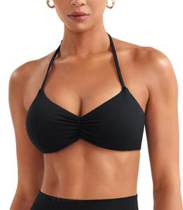 lot 2209 image: YEOREO Halter Sports Bras for Women Adjustable Strappy Open Back Impact Removable Pads Deep V Bra Workout Gym Yoga Crop Top Black M