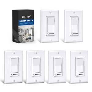 lot 2224 image: BESTTEN 6 Pack Dimmer Light Switch, LED Dimmer Switch, Single-Pole or 3-Way, for Dimmable LED, Halogen and Incandescent Bulbs, 120V, Wall Plate Included, UL Listed, White