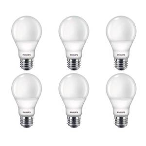 lot 2227 image: Philips LED Flicker-Free Frosted A19 Light Bulb, Dimmable Warm Glow Effect, 800 Lumen, 2700-2200K, 8.8W60W, E26 Base, 6-Pack