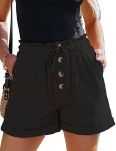 lot 2230 image: FEKOAFE Womens Summer Shorts Drawstring Comfy Cotton Elastic Waist Pocketed Shorts for Women Black Small