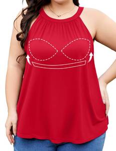 lot 2233 image: FOREYOND Plus Size Tank Top for Women Built in Bra Casual Flowy Camisole Tank Sleeveless Summer Outfits Red 2XL