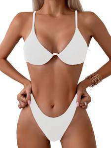 lot 2238 image: Fanuerg Women Underwire Triangle Bikini Spaghetti Strap Push Up Swimsuit Cheeky Two Piece Bathing Suit White M