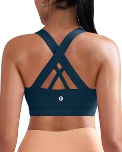 lot 2243 image: RUNNING GIRL White Sports Bra for Women, Criss-Cross Back Padded Strappy Sports Bras High Support Yoga Bra with Removable Cups(2353_Dark Blue_XL)