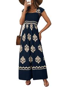 lot 2253 image: Happy Sailed Plus Size Jumpsuits for Curvy Women Dressy Casual Summer High Waisted Floral Print Boho Jumpsuit Womenfts Overalls Wide Leg Pants Rompers Beach Vacation Outfits Dark Blue XL