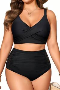 lot 2264 image: Plus Size Two Piece Swimsuit - Black High Waisted Bikini Set Tummy Control Bathing Suits for Women 14 Plus